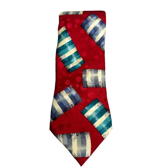 Rene Lezard Red Multicolor Geometric 100% Silk Tie - Picture 2 of 7